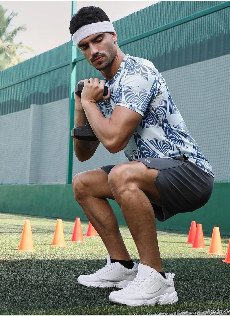 Campus Sutra Campus Sutra Men's Cream White & Aegean Blue Fade-Imrint Activewear T-Shirt For Casual Wear | Crew Neck | Short Sleeves | Jersey T-Shirt Crafted With Comfort Fit For Everyday Wear