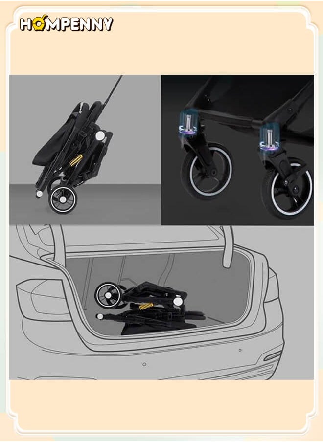 Hompenny - Lightweight Baby Stroller | Excellent Shock Absorption System | Large Canopy & Spacious Seat | 5-Point Harness | Large Storage Basket | Quick One-Click Folding | Suitable for 0-36 Months | Black - Image 1