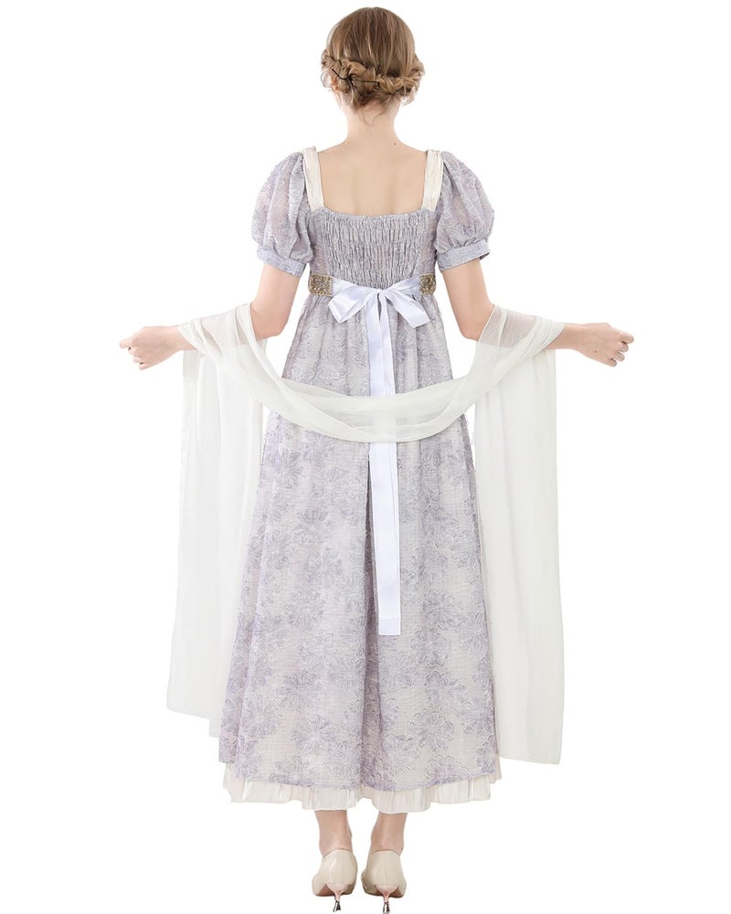 Nuoqi Regency Dress for Women 1800s Empire Waist Victorian Ball Gowns with Shawl XXL - Image 3