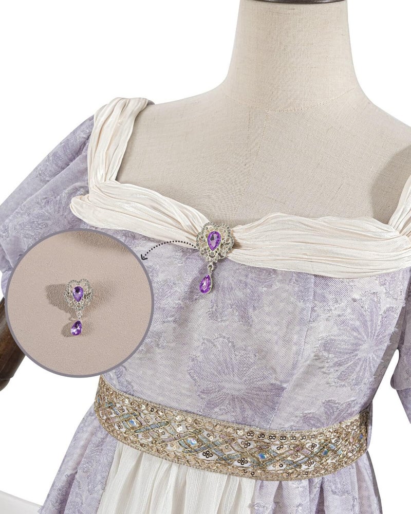 Nuoqi Regency Dress for Women 1800s Empire Waist Victorian Ball Gowns with Shawl XXL - Image 5