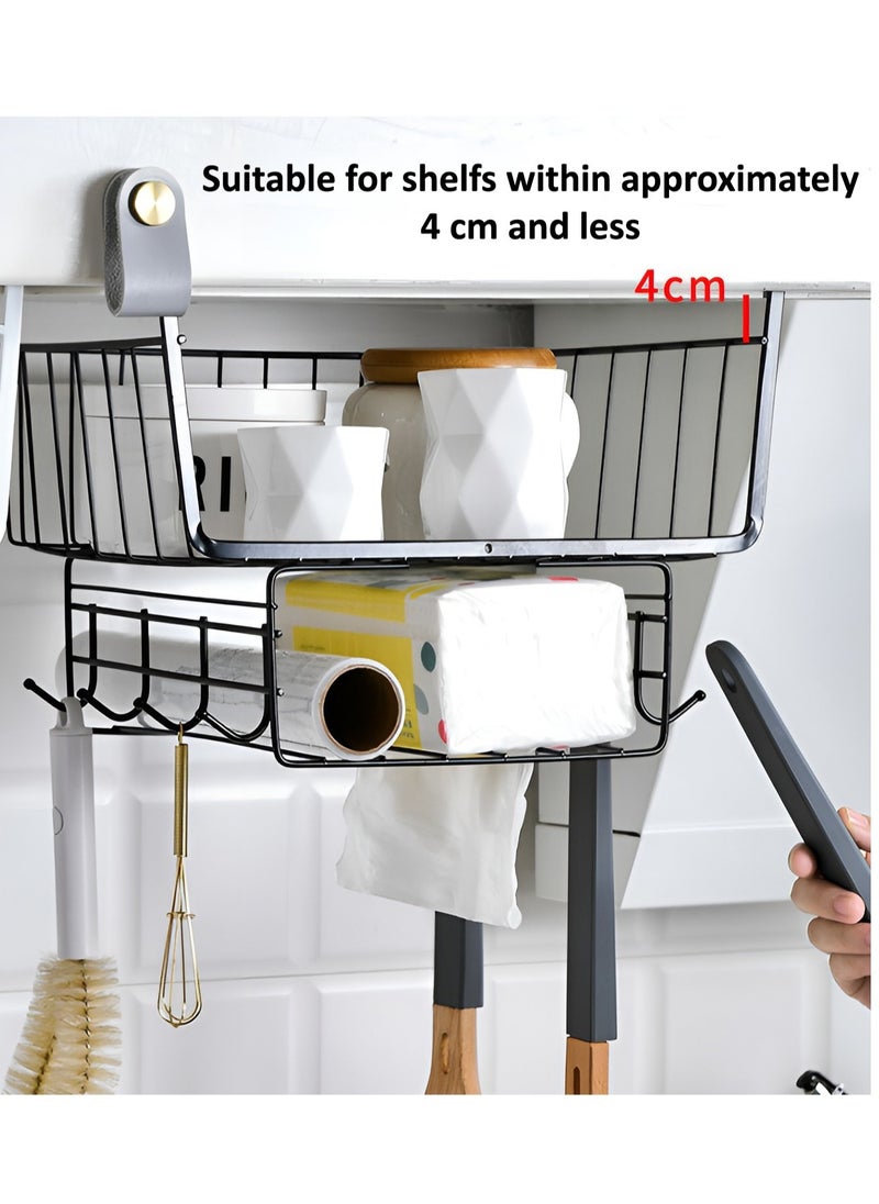 BestStore Hanging Kitchen Organizer Basket – Under Cabinet Storage Wire Rack with Dual Baskets and 8 Hooks, Multi-Functional Space Saver for Jars, Bottles, Utensils, and More  - Image 2