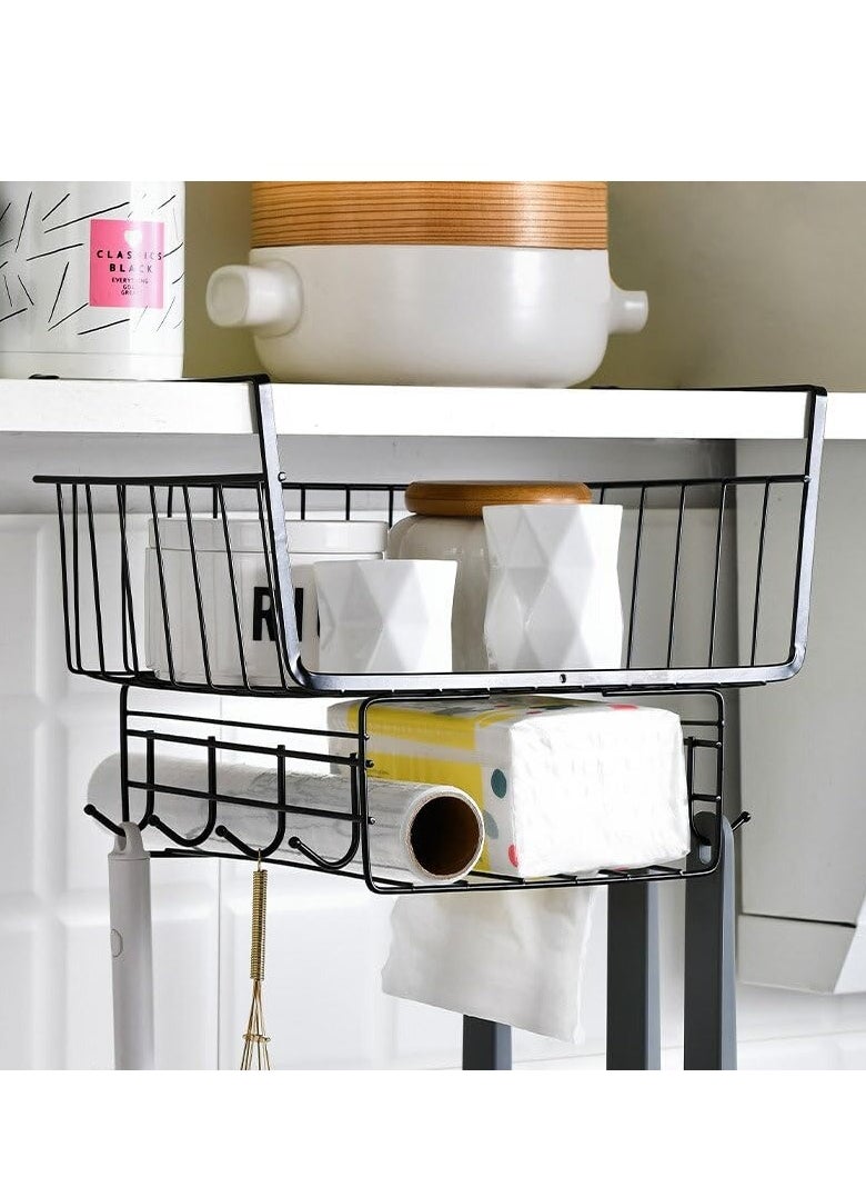 BestStore Hanging Kitchen Organizer Basket – Under Cabinet Storage Wire Rack with Dual Baskets and 8 Hooks, Multi-Functional Space Saver for Jars, Bottles, Utensils, and More  - Image 4