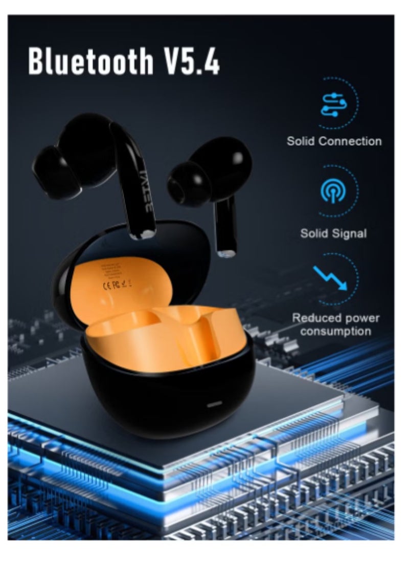 BETMI - BETMI - True Wireless Earbuds - Fully In-Ear Bluetooth5.4 Headphones, IPX5 Waterproof TWS With Dual Mic For Sport, Light-Weight Earphones Playtime 40+Hours with Charging Case For Android iOS/iPhone - Black - Image 1