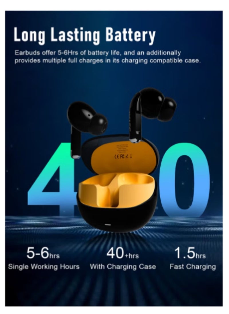 BETMI - BETMI - True Wireless Earbuds - Fully In-Ear Bluetooth5.4 Headphones, IPX5 Waterproof TWS With Dual Mic For Sport, Light-Weight Earphones Playtime 40+Hours with Charging Case For Android iOS/iPhone - Black - Image 1