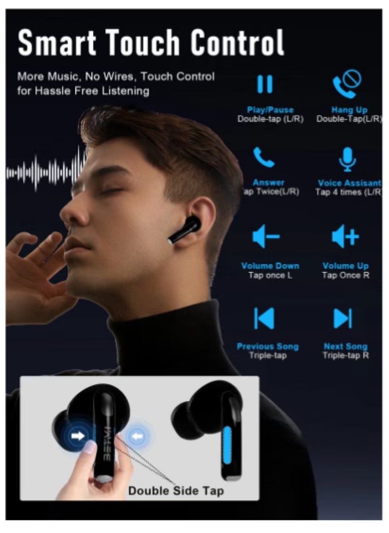 BETMI - BETMI - True Wireless Earbuds - Fully In-Ear Bluetooth5.4 Headphones, IPX5 Waterproof TWS With Dual Mic For Sport, Light-Weight Earphones Playtime 40+Hours with Charging Case For Android iOS/iPhone - Black - Image 1