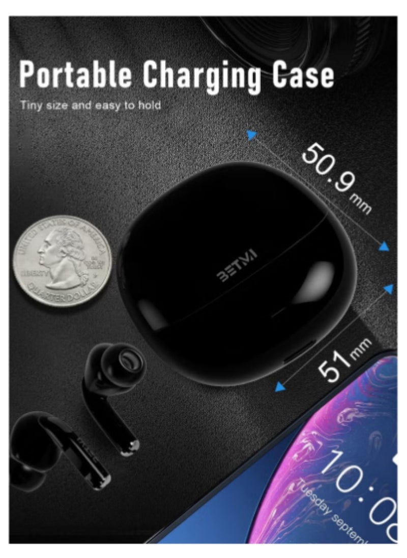 BETMI - BETMI - True Wireless Earbuds - Fully In-Ear Bluetooth5.4 Headphones, IPX5 Waterproof TWS With Dual Mic For Sport, Light-Weight Earphones Playtime 40+Hours with Charging Case For Android iOS/iPhone - Black - Image 1