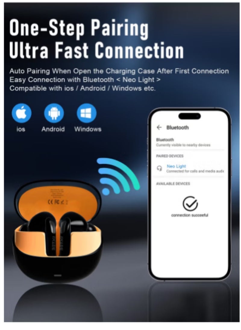 BETMI - BETMI - True Wireless Earbuds - Fully In-Ear Bluetooth5.4 Headphones, IPX5 Waterproof TWS With Dual Mic For Sport, Light-Weight Earphones Playtime 40+Hours with Charging Case For Android iOS/iPhone - Black - Image 1