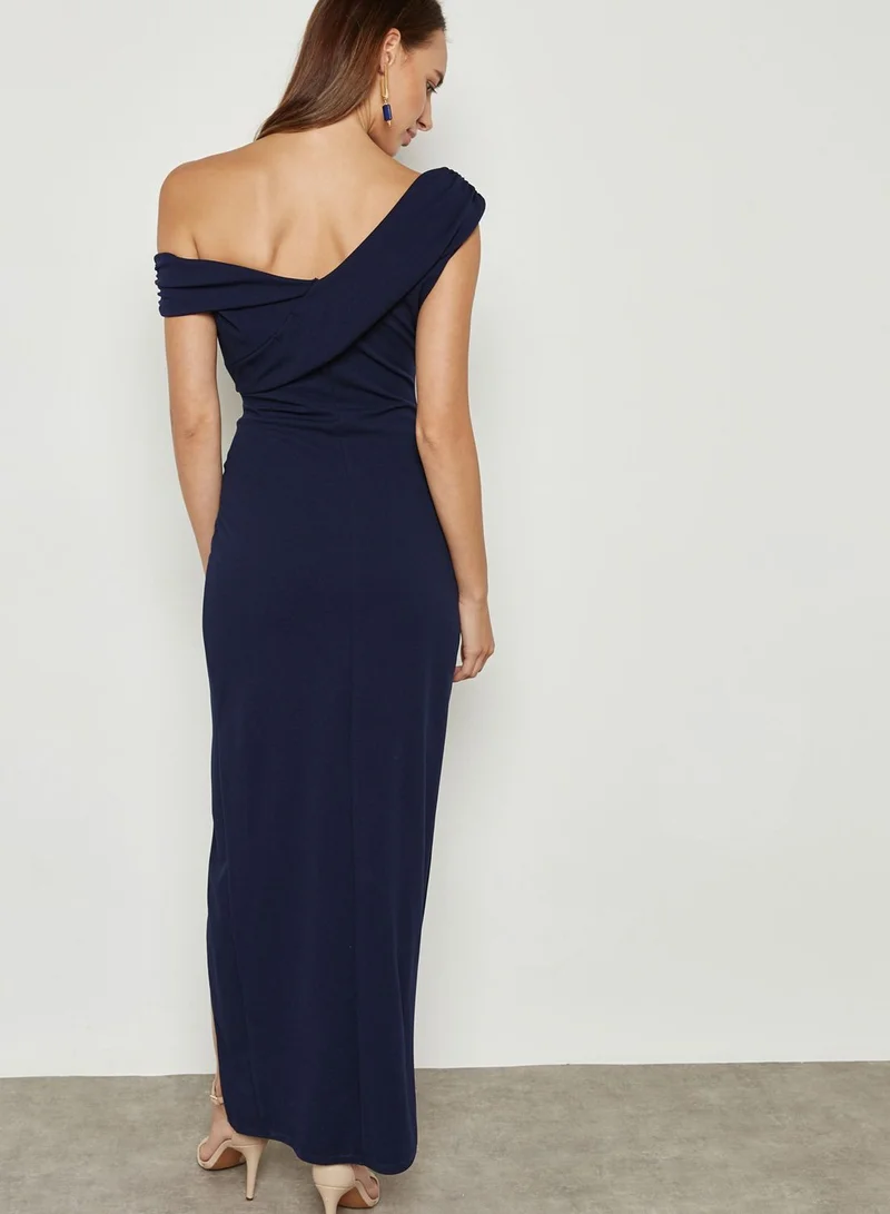 Ginger One Shoulder Front Slit Maxi Dress
