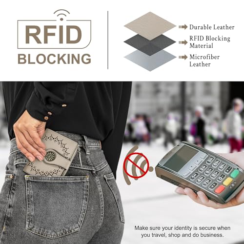 Tipmile محفظة صغيرة للنساء من تيبمايل، قابلة للطي، مع حماية RFID، حاملة بطاقات جلدية مع جيب بسحاب للنقود - Image 3