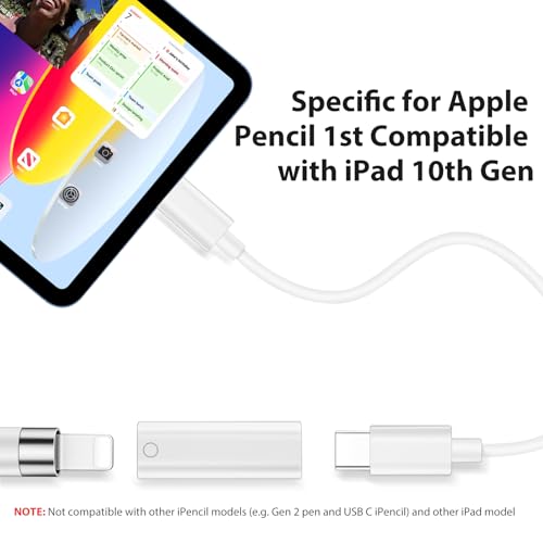 ASKUBSKU Pencil Charger Adapter for Apple Pencil 1st Generation, USB C to for Lightning Adaptor Charging Dongle Connector Accessories Bluetooth Pairing for iPad 10th Gen/A16, USB-C to iPencil 1st Gen Adapter - Image 4