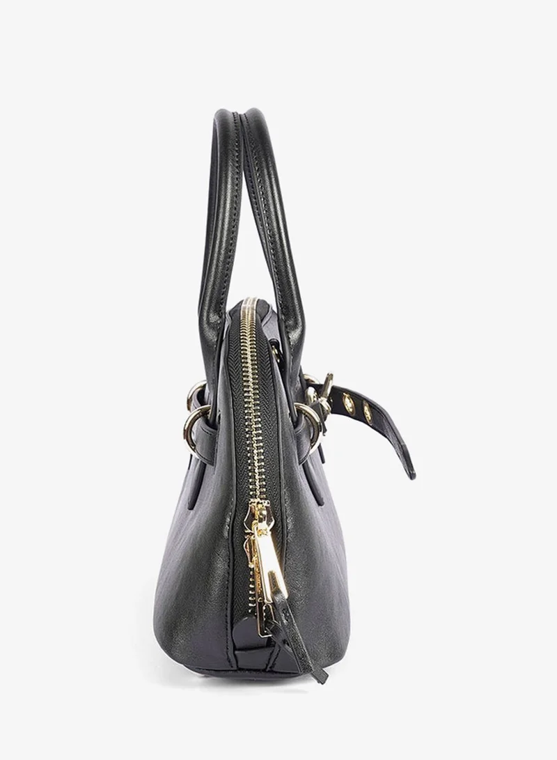 Cuple Black rounded satchel-style faux leather handbag for Women | Best Price UAE