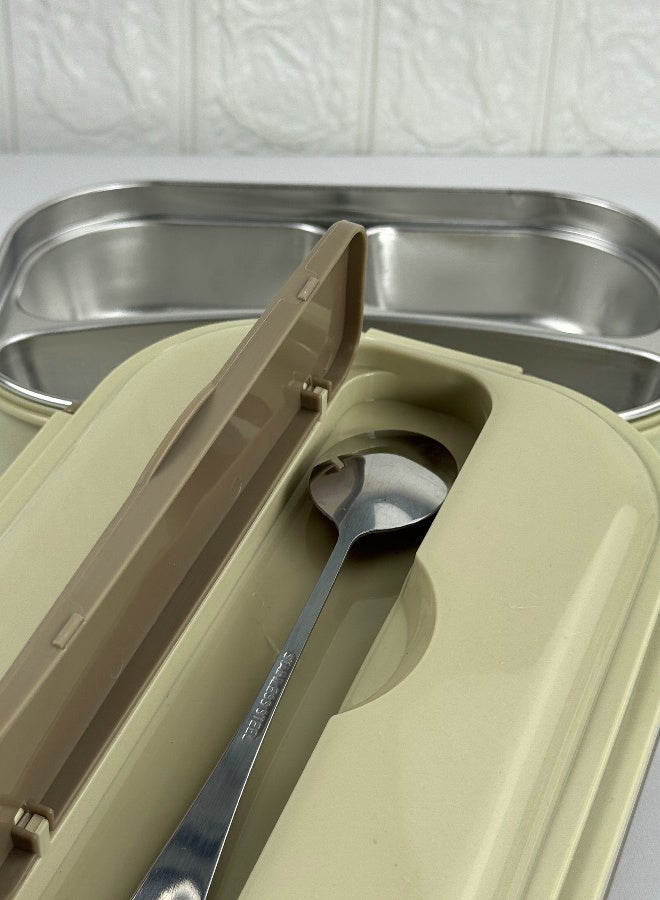 توشيونيكس صندوق غداء من الفولاذ المقاوم للصدأ بثلاث حجرات مع ملعقة فولاذية وتخزين أدوات المائدة - مانع للتسرب، صينية قابلة للإزالة، آمن للاستخدام في الفريزر والميكروويف - خالٍ من مادة BPA - سعة 1.7 لتر - مثالي للمدرسة والمكتب والسفر وصالة الألعاب الرياضية - Image 4