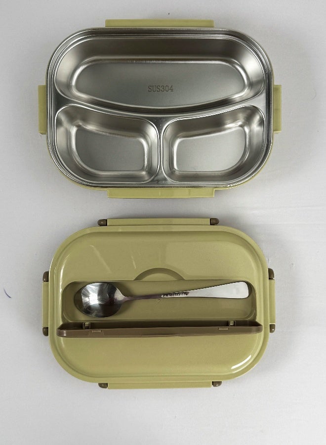 توشيونيكس صندوق غداء من الفولاذ المقاوم للصدأ بثلاث حجرات مع ملعقة فولاذية وتخزين أدوات المائدة - مانع للتسرب، صينية قابلة للإزالة، آمن للاستخدام في الفريزر والميكروويف - خالٍ من مادة BPA - سعة 1.7 لتر - مثالي للمدرسة والمكتب والسفر وصالة الألعاب الرياضية - Image 2