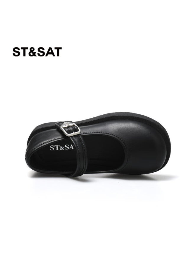 St&Sat Saay Girls' Leather Shoes New Fashion Soft-soled Princess Shoes, Single Shoes, Performance Shoes, Black, Size 30 - Image 5