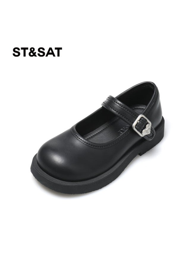 St&Sat Saay Girls' Leather Shoes New Fashion Soft-soled Princess Shoes, Single Shoes, Performance Shoes, Black, Size 30 - Image 2