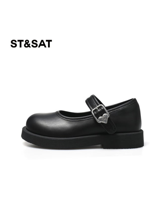 St&Sat Saay Girls' Leather Shoes New Fashion Soft-soled Princess Shoes, Single Shoes, Performance Shoes, Black, Size 30 - Image 3