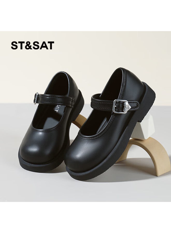 St&Sat Saay Girls' Leather Shoes New Fashion Soft-soled Princess Shoes, Single Shoes, Performance Shoes, Black, Size 30 - Image 1