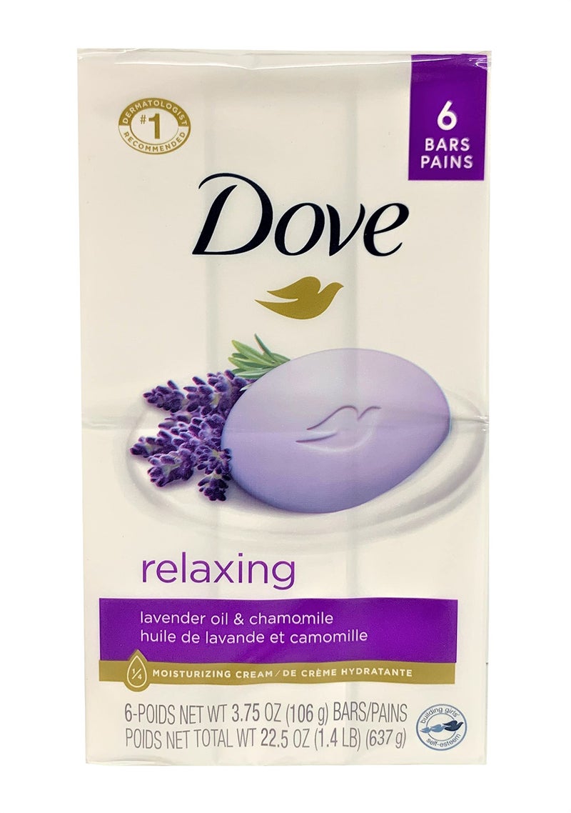 Dove Relaxing Lavender Beauty Bar with Lavender and Chamomile Scent 3.75 Ounce 6 Bar - Image 1