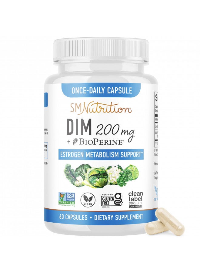 SMNutrition DIM Supplement 200 mg | Estrogen Balance for Women & Men | Hormone Balance, Hormonal Acne Supplements, Menopause Support, Antioxidant Support | Clean Label Project Certified, Vegan, Soy Free | 60 Ct. - Image 1