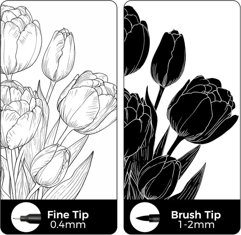 Artecho 12 pcs Black Dual Tip Brush Pens with Fine & Brush Tip - Image 2