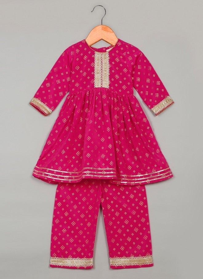 Saka Designs كُرتا أناركالي وردي للفتيات مع بالازوس - Image 3