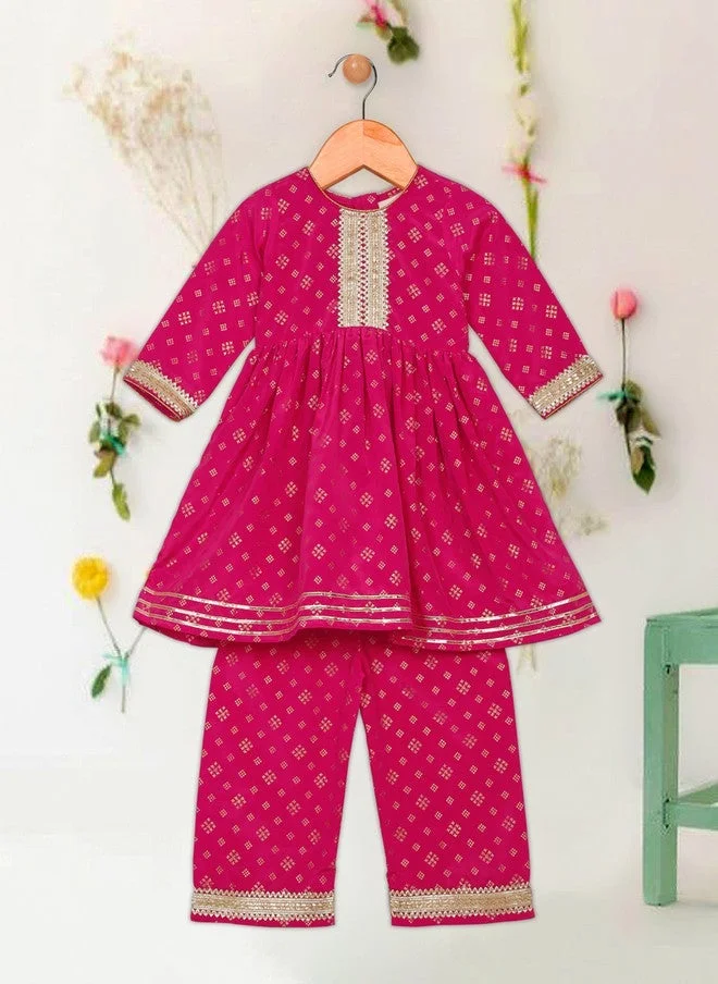 Saka Designs Girls Pink Anarkali Kurta with Palazzos