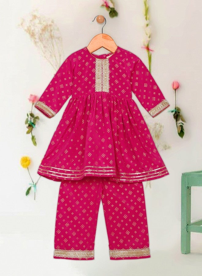 Saka Designs كُرتا أناركالي وردي للفتيات مع بالازوس - Image 2