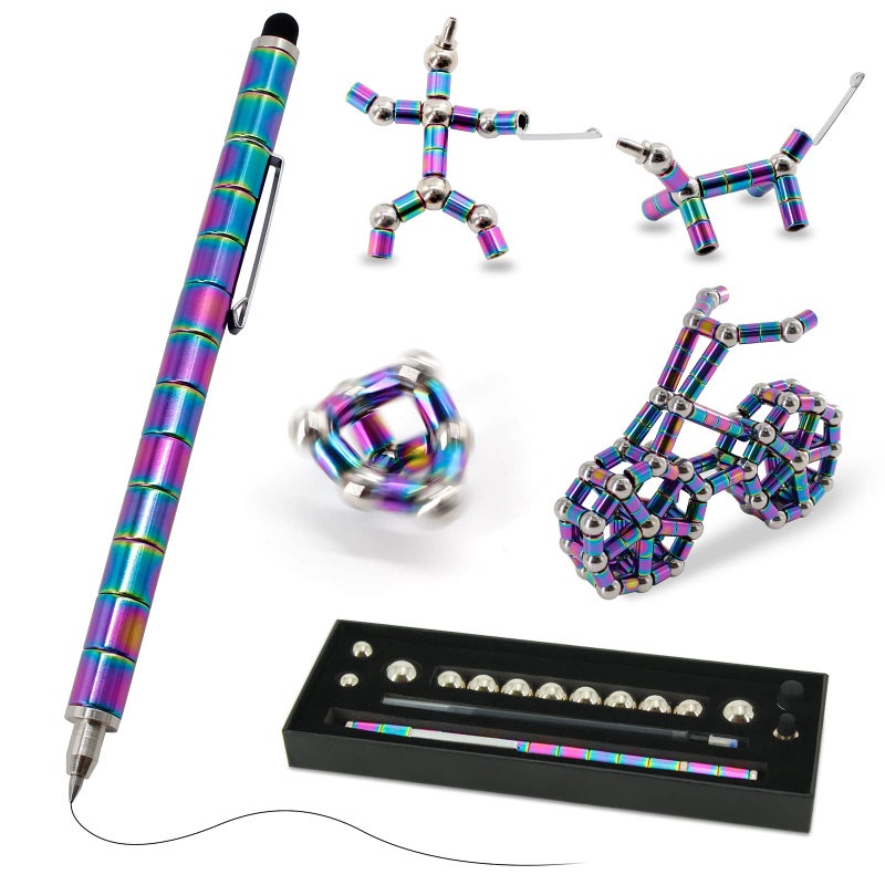 TTzycc Magnetic Pen With 13 Rings Decompression Magnet Metal Fidget Pen Creative Toy That Writes Intellectual Learning and Stress Reduction Gift for Family or Friends - Image 3