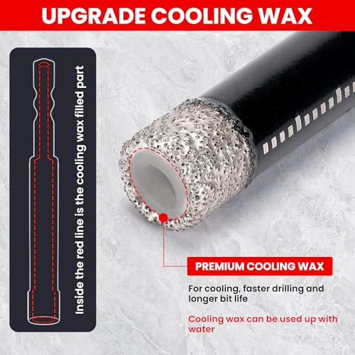 REKCKRUL 5-Pack Diamond Drill Bits Set, 1/4 5/16 3/8 1/2 Inch Diamond Hole Saw – 1/4 Hex Shank Core Drill Bits for Ceramic, Tile, Glass, Granite, Marble, Brick & Stone, 6/8/10/12mm - Image 3
