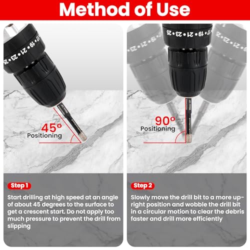 REKCKRUL 5-Pack Diamond Drill Bits Set, 1/4 5/16 3/8 1/2 Inch Diamond Hole Saw – 1/4 Hex Shank Core Drill Bits for Ceramic, Tile, Glass, Granite, Marble, Brick & Stone, 6/8/10/12mm - Image 5