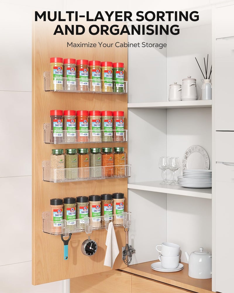 Nieifi Spice Rack Wall Mount, 4 Pack, Clear, Screw or Adhesive Installation, Spice Rack Organizer for Your Kitchen Cabinet or Pantry Door - Image 3