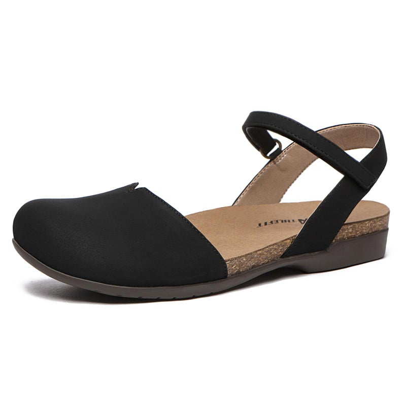 Athlefit Closed Toe Sandals for Women Comfort Cork Footbed Arch Support Flat Sandals Black Size 9.5 - Image 1