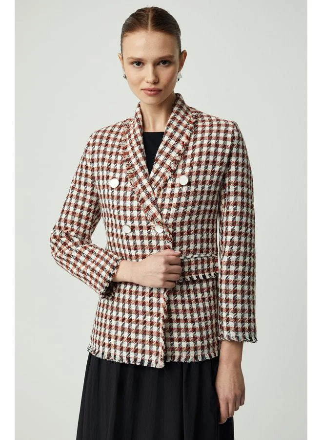 GRIMELANGE MERAN Women's Jacket with Collar, Long Sleeve, Button Detail, Tweed, Orange.