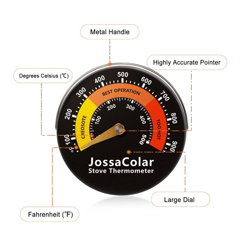 JossaColar JossaColar Wood Stove Thermometer Magnetic Stove Pipe Thermometers Stove Temperature Gauge Fireplace Thermometer Flue Thermometer for Avoiding Stove Fan Damaged by Overheat  - Image 2