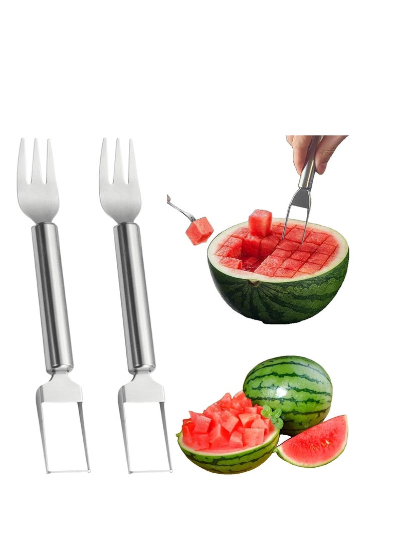Watermelon Cutter 2Pcs, 2-in-1 Stainless Steel Fruit Cutter, 2025 New Upgrade Dual Head Watermelon Fork Slicer Tool, Summer Fruit Cutting Home Kitchen Gadgets - Image 1