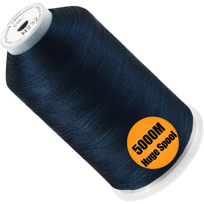 SINGLE HUGE SPOOL 5000M EACH POLYESTER EMBROIDERY MACHINE THREAD 40WT FOR COMMERCIAL AND DOMESTIC MACHINES NAVY BLUE JANOME COLOR