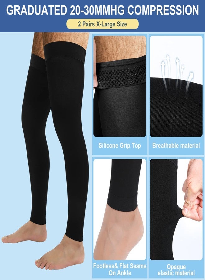 Zhanmai 2 Pairs Men's Thigh High Compression Stockings Footless 20-30 Mmhg Compression Leg Sleeves Thigh High Graded with Silicone Band for Men Sport Running Edema Swelling Black XL - Image 2