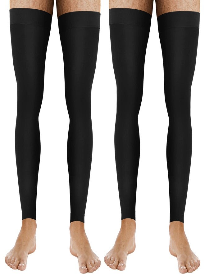 Zhanmai 2 Pairs Men's Thigh High Compression Stockings Footless 20-30 Mmhg Compression Leg Sleeves Thigh High Graded with Silicone Band for Men Sport Running Edema Swelling Black XL - Image 1