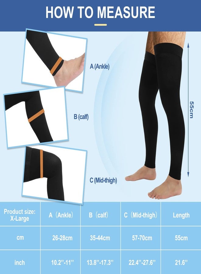 Zhanmai 2 Pairs Men's Thigh High Compression Stockings Footless 20-30 Mmhg Compression Leg Sleeves Thigh High Graded with Silicone Band for Men Sport Running Edema Swelling Black XL - Image 4