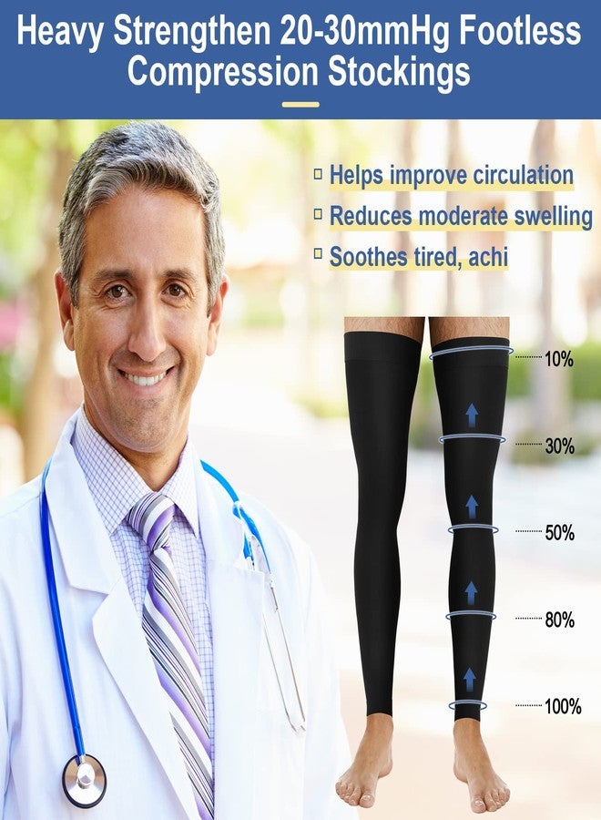 Zhanmai 2 Pairs Men's Thigh High Compression Stockings Footless 20-30 Mmhg Compression Leg Sleeves Thigh High Graded with Silicone Band for Men Sport Running Edema Swelling Black XL - Image 3