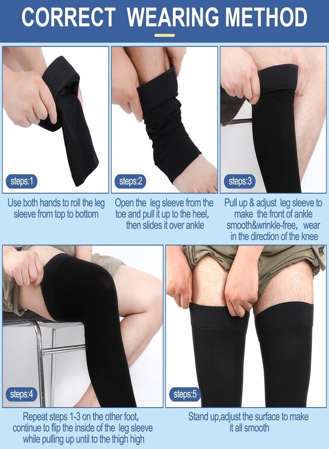 Zhanmai 2 Pairs Men's Thigh High Compression Stockings Footless 20-30 Mmhg Compression Leg Sleeves Thigh High Graded with Silicone Band for Men Sport Running Edema Swelling Black XL - Image 5