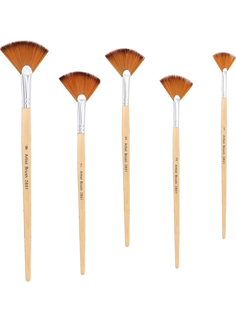 Oasisgalore 5pcs Artist Fan Brush Set - Soft Anti-Shedding Brushes for Oil, Acrylic, and Watercolour Painting  - Image 1