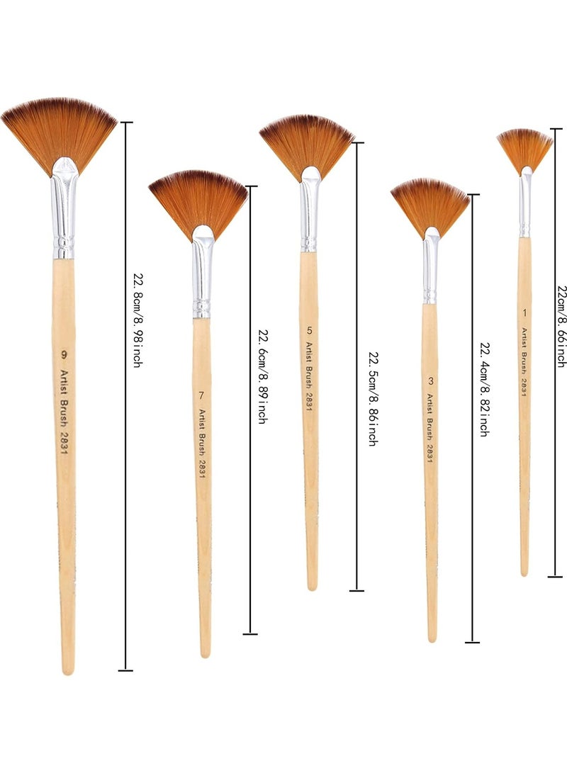 Oasisgalore 5pcs Artist Fan Brush Set - Soft Anti-Shedding Brushes for Oil, Acrylic, and Watercolour Painting  - Image 2