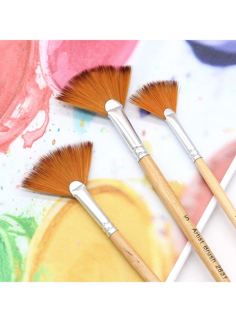 Oasisgalore 5pcs Artist Fan Brush Set - Soft Anti-Shedding Brushes for Oil, Acrylic, and Watercolour Painting  - Image 3