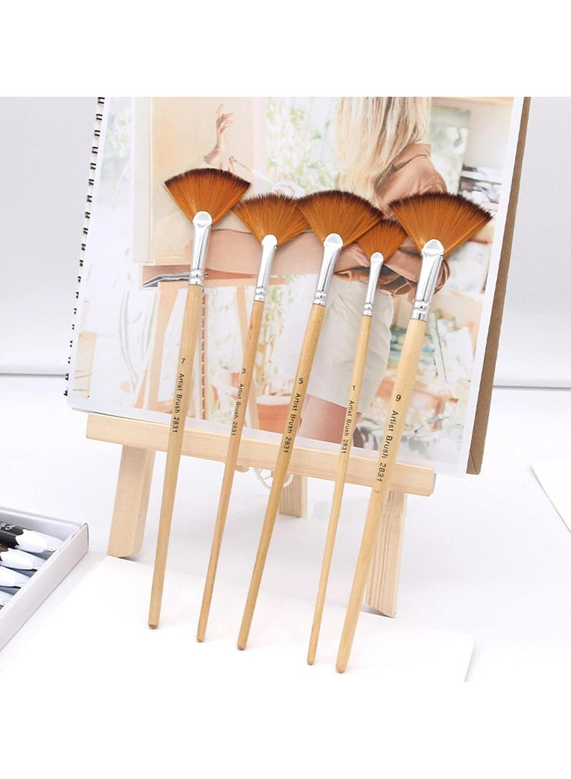 Oasisgalore 5pcs Artist Fan Brush Set - Soft Anti-Shedding Brushes for Oil, Acrylic, and Watercolour Painting  - Image 5