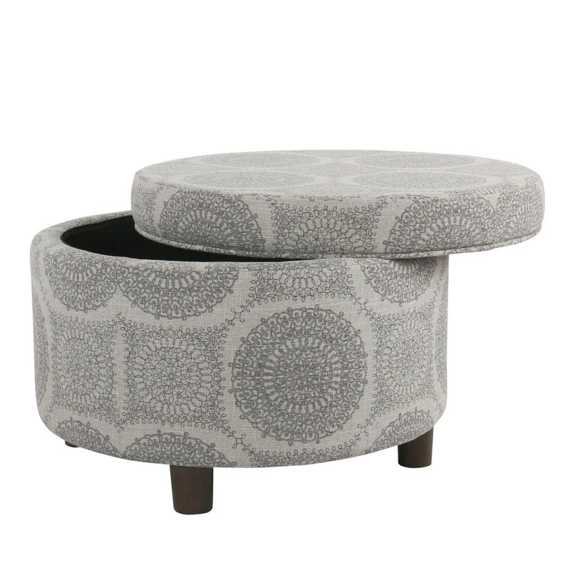 Homepop Home Decor  Upholstered Round Storage Ottoman  Ottoman with Storage for Living Room  Bedroom Grey Medallion 240 In X 240 In X 170 In