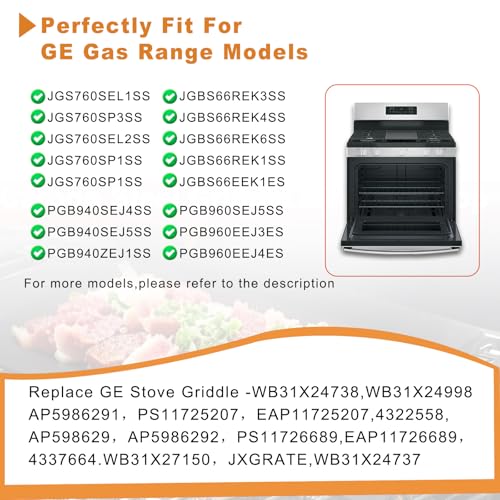 Zemibi Upgraded WB31X24738 Griddle Replacement for GE Gas Stove, WB31X24998 Cast Iron Center Pan for Gas Range Parts Stove Top Pan Griddle Cooktop, 19.5" x 9.5" - Image 4