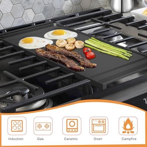 Zemibi Upgraded WB31X24738 Griddle Replacement for GE Gas Stove, WB31X24998 Cast Iron Center Pan for Gas Range Parts Stove Top Pan Griddle Cooktop, 19.5" x 9.5" - Image 5
