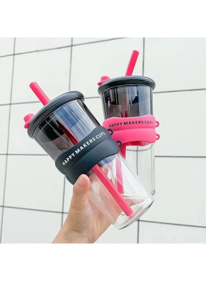 Happy makers Elegant thermal glass cup For every housewife, a wonderful cup with a new look for coffee and cold drinks, capacity 800 ml, color is a mixture of black and pink,  - Image 1