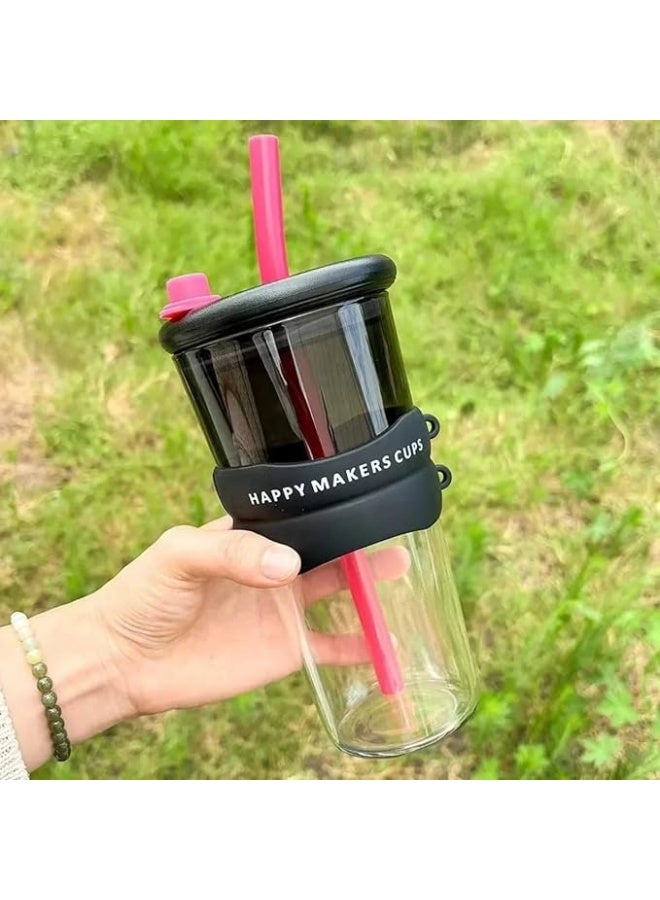 Happy makers Elegant thermal glass cup For every housewife, a wonderful cup with a new look for coffee and cold drinks, capacity 800 ml, color is a mixture of black and pink,  - Image 2